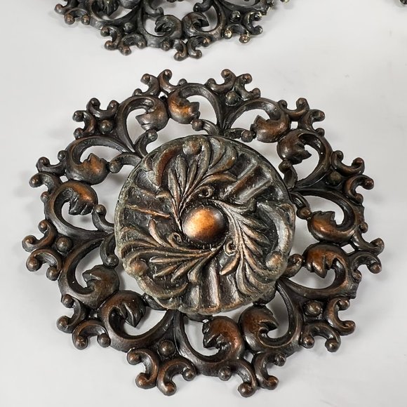 Vtg Allison Drawer Pull Knob Backplate Escutcheon Ornate Japan Lot of 4 - Picture 6 of 16